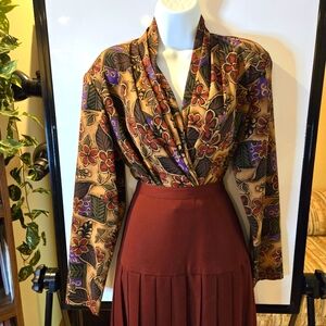 J.K.S. Designs, Woman’s Pleated Neckline Print Blouse, Size Large